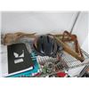 Image 1 : Rack of Pool Ball Racks, Bike Helmet, Driftwood, Pots, Pans, Mixer, Utensils, Paper & More