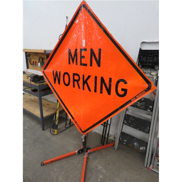 Men Working Portable Road Sign