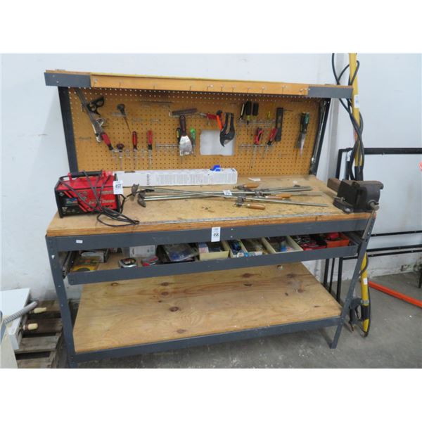 Metal Work Bench w/Vise & Contents