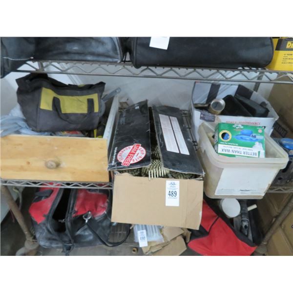 Shelf Lot of Asst. Tools, Nails, Adhesive