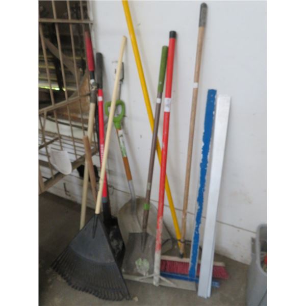 Corner Lot of Yard Tools & Brooms