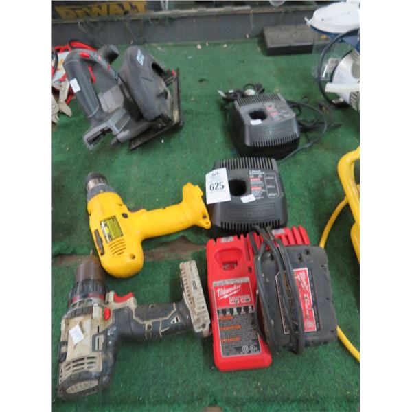 Lot of Cordless Porter Cable Saw, Dewalt, Milwaukee Drills