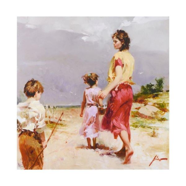 Pino (1939-2010), "Going Fishing" Limited Edition Artist-Embellished Giclee on Canvas. Numbered and 
