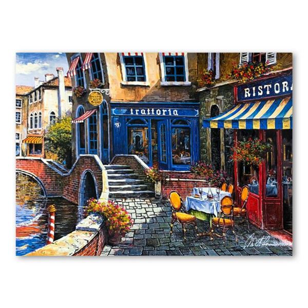 Anatoly Metlan, "Outdoor Cafe" Hand Signed Limited Edition Serigraph on Paper with Letter of Authent