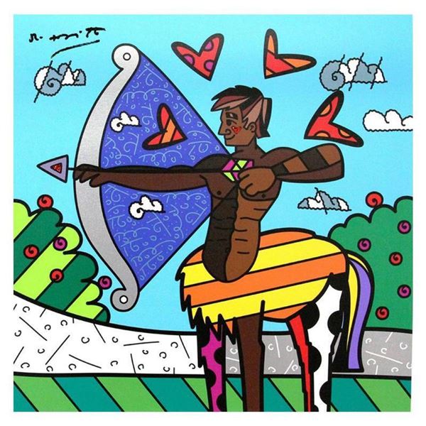 Britto, "Sagittarius Black" Hand Signed Limited Edition Giclee on Canvas; Authenticated.