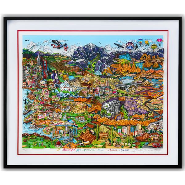 Charles Fazzino- 3D Construction Silkscreen Serigraph "O BEAUTIFUL FOR SPACIOUS SKIES…AMERICA…AMERIC