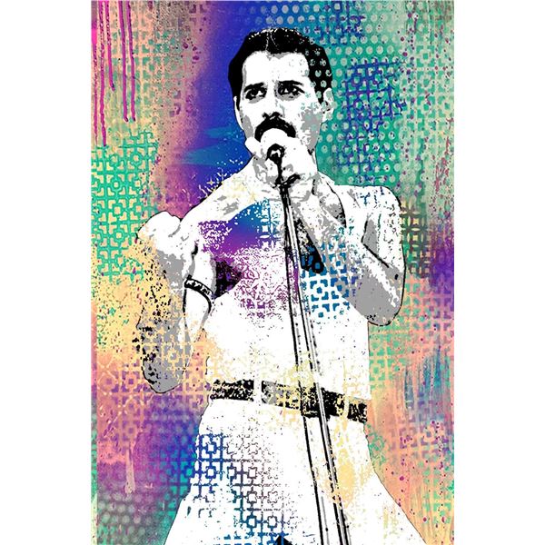 Shlomi J- Original one of a kind mixed media on canvas with glass glitter "Freddie"