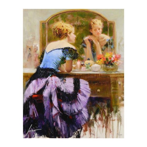 Pino (1939-2010), "By the Mirror" Limited Edition on Canvas, Numbered and Hand Signed with Certifica