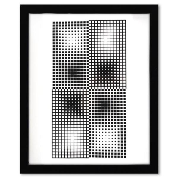 Victor Vasarely (1908-1997), "Binovae de la serie Corpusculaires" Framed 1973 Heliogravure Print wit