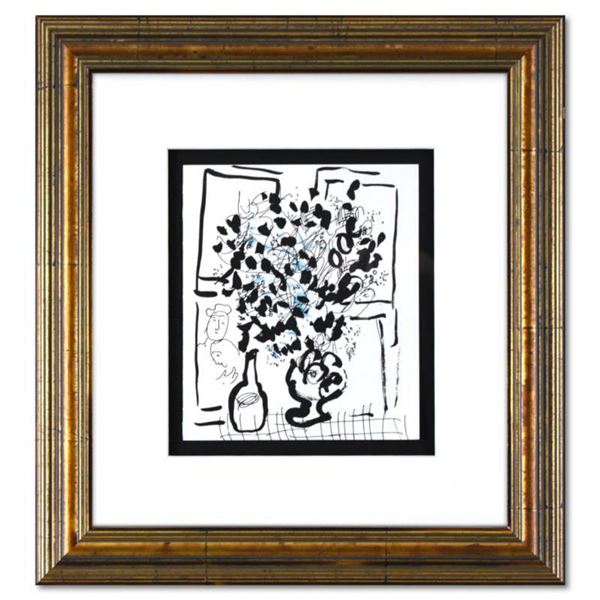 Marc Chagall (1887-1985), "The Black and Blue Bouquet" Framed Lithograph on Paper, with Letter of Au