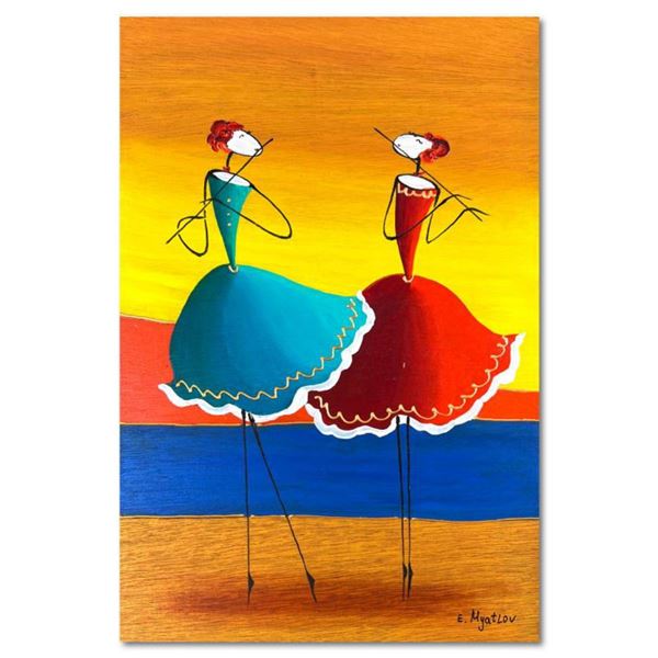 Ester Myatlov Hand Signed Original Painting on Wood Panel with Letter of Authenticity.
