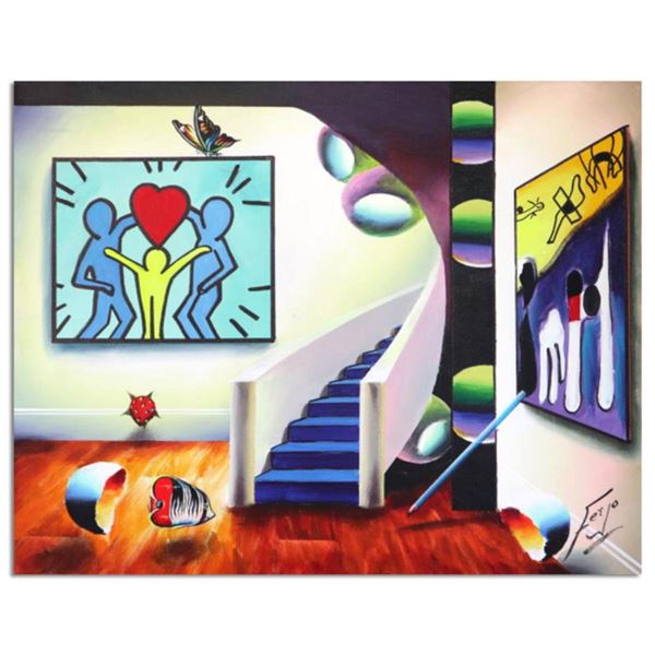 Ferjo "Shapes of Blue" Hand Signed Original Painting on Canvas with Letter of Authenticity.