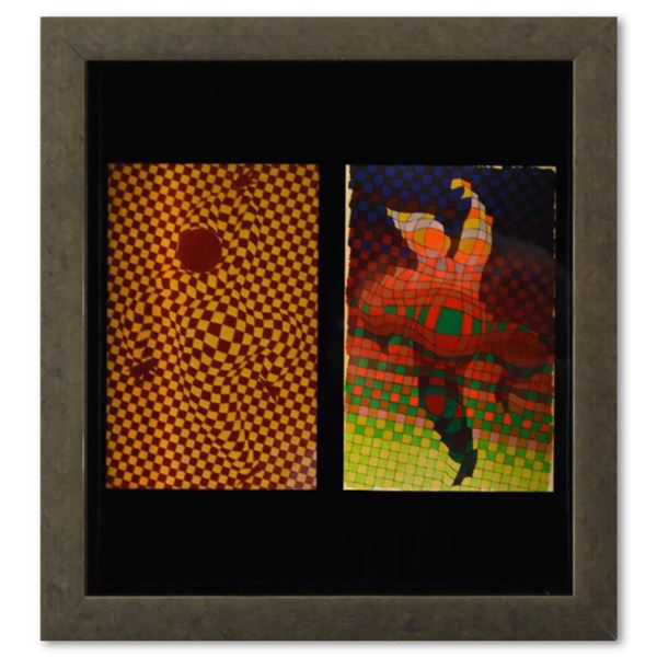 Victor Vasarely (1908-1997), "Arlequin - 2 de la série Graphismes 2" Framed 1977 Heliogravure Print 