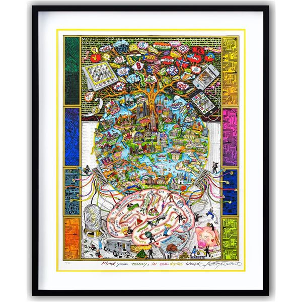 Charles Fazzino- 3D Construction Silkscreen Serigraph "Mind Your Money…In Our Digital Age"