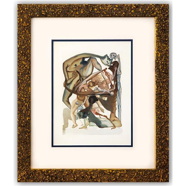 Salvador Dali- Original Color Woodcut on B.F.K. Rives Paper "Inferno 11"