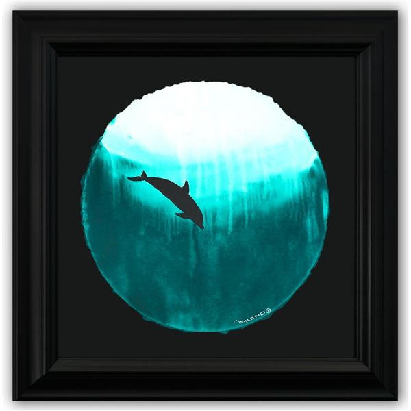 Wyland- Original Watercolor Painting on Deckle Edge Paper "Dolphin Swim in Green"