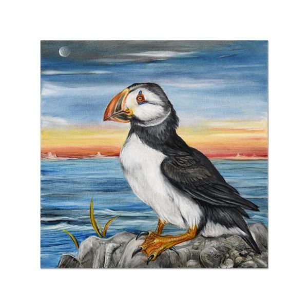 Martin Katon, "Pretty Puffin" Original Oil Painting on Canvas, Hand Signed with Letter of Authentici