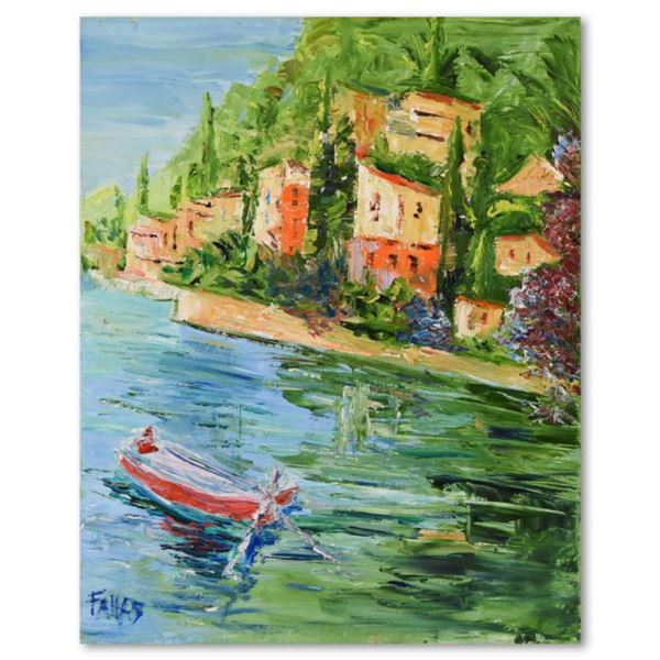 Elliot Fallas, "Italian Bayside" Original Oil Painting on Canvas, Hand Signed with Letter of Authent