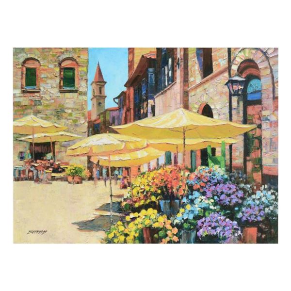Howard Behrens (1933-2014), "Siena Flower Market" Limited Edition on Canvas, Numbered and Signed wit