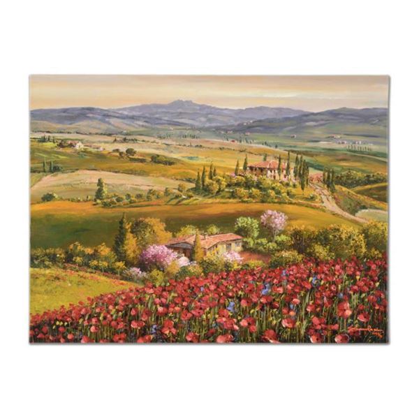 Sam Park, "Tuscany Red Poppies" Hand Embellished Limited Edition Serigraph on Canvas, Numbered and H