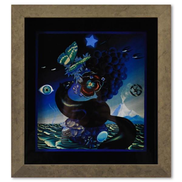 Victor Vasarely (1908-1997), "Etude En Bleu de la série Graphismes 2" Framed 1977 Heliogravure Print