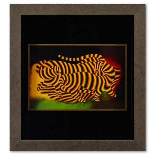 Victor Vasarely (1908-1997), "Tigres de la série Graphismes 3" Framed 1977 Heliogravure Print with L