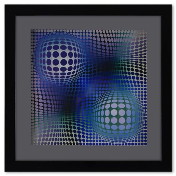 Victor Vasarely (1908-1997), "Feny de la série Structures Universelles Du Damier" Framed 1975 Heliog