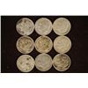 Image 1 : 9 ASSORTED SILVER ROOSEVELT DIMES: 1950-1964