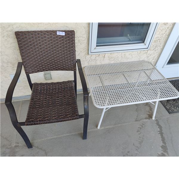 Wicker Chair and Metal Mesh Table