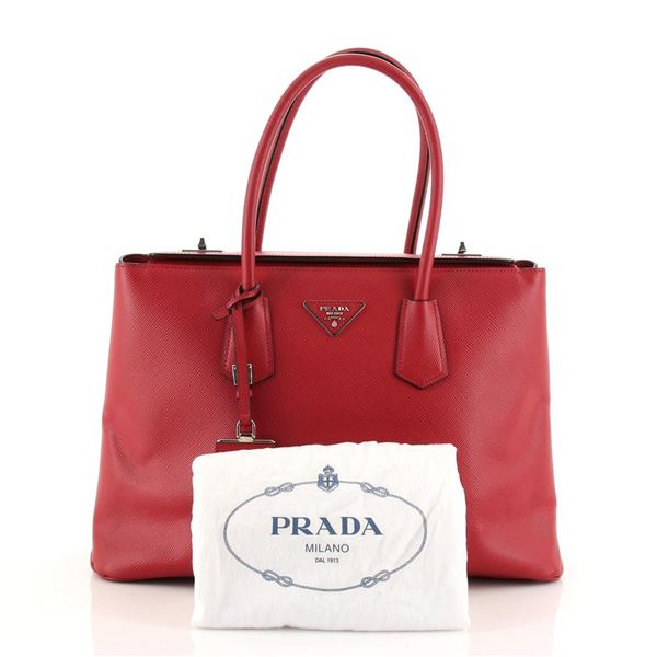 Prada Turnlock Cuir Twin Tote Saffiano Leather Medium