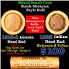 Image 1 : Mixed small cents 1c orig shotgun roll, 1916-d Wheat Cent, 1892 Indian Cent other end, brinks Wrappe