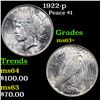 Image 1 : 1922-p Peace Dollar $1 Grades Select+ Unc