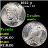 Image 1 : 1922-p Peace Dollar $1 Grades GEM+ Unc