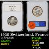 Image 1 : NGC 1920 Switzerland, France 2 Francs Graded ms64 By NGC