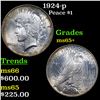 Image 1 : 1924-p Peace Dollar $1 Grades GEM+ Unc