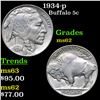 Image 1 : 1934-p Buffalo Nickel 5c Grades Select Unc