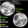 Image 1 : 1924-p Peace Dollar $1 Grades GEM+ Unc