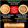 Image 1 : Mixed small cents 1c orig shotgun roll, 1919-d Wheat Cent, 1892 Indian Cent other end, brinks Wrappe