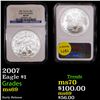 Image 1 : NGC 2007 Silver Eagle Dollar $1 Graded ms69 By NGC