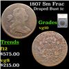 Image 1 : 1807 Sm Frac Draped Bust Large Cent 1c Graded vg10 By SEGS