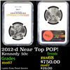 Image 1 : NGC 2012-d Kennedy Half Dollar Near Top POP! 50c Graded ms67 By NGC
