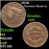 Image 1 : 1838 Coronet Head Large Cent 1c Grades vg+