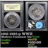 Image 1 : 1991-1995-p WWII Modern Commem Half Dollar 50c Graded ms70, Perfection By USCG