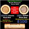 Image 1 : Mixed small cents 1c orig shotgun roll, 1918-s Wheat Cent, 1891 Indian Cent other end,brinks Wra