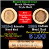 Image 1 : Mixed small cents 1c orig shotgun roll, 1916-d Wheat Cent, 1892 Indian Cent other end, Brinks Wrapp