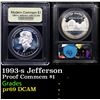 Image 1 : Proof 1993-s Jefferson Modern Commem Dollar $1 Graded GEM++ Proof Deep Cameo By USCG