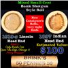 Image 1 : Mixed small cents 1c orig shotgun roll, 1919-s Wheat Cent, 1897 Indian Cent other end, Brinks Wrapp