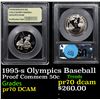 Image 1 : Proof 1995-s Olympics Baseball Modern Commem Half Dollar 50c Graded GEM++ Proof Deep Cameo By USCG