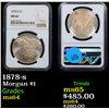 Image 1 : NGC 1878-s Morgan Dollar $1 Graded ms64 By NGC