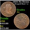 Image 1 : 1805 No Stems Draped Bust Half Cent 1/2c Grades f+